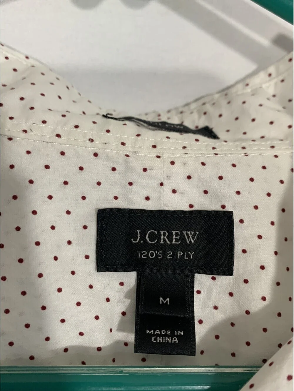 Men's J. Crew Ludlow 120's 2-Ply White With Polka Dots Shirt-Medium